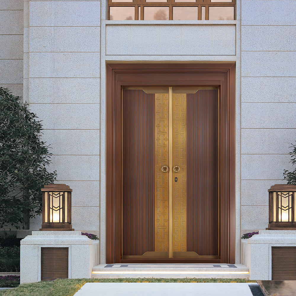 Entrance Doors 大門 入戶門 JY-2031P 簡約鋼銅門 Front Doors Exterior doors 不鏽鋼大門 表面鍍銅工藝 別墅大門 包框包鎖 多色可選