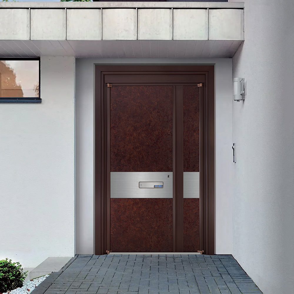 Entrance Doors 大門 入戶門 JY-2034P 簡約鋼銅門 Front Doors Exterior doors 不鏽鋼大門 表面鍍銅工藝 別墅大門 包框包鎖 多色可選