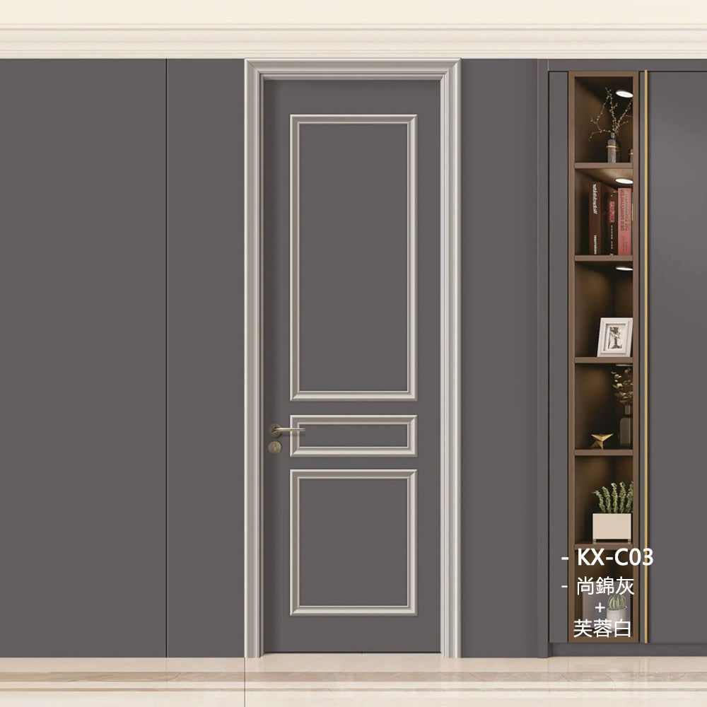 Solid Wood Doors with Painting Interior Doors Morden Style 實木焗漆門 房間門 KX-C03 包門鎖 一體鎖 包門框 多色可選 扣線工藝 現代風格 莫蘭迪色系