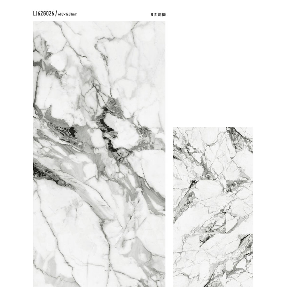 意大利設計瓷磚 Italian Design Tiles 奢石系列 LJ62G026 至尊白 60x120cm  Luxury Marble tiles 亮光磚 Gloss Tiles 地磚 墻磚 Porcelain Tiles