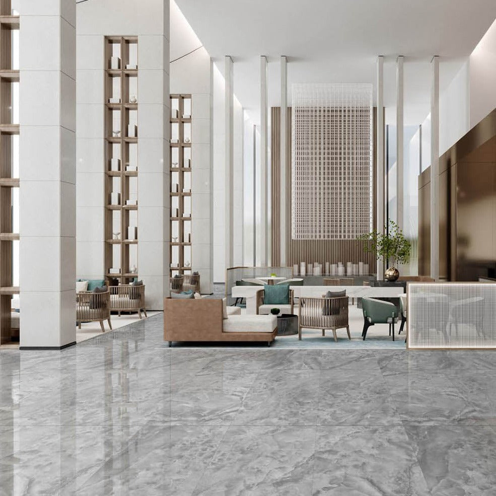 意大利設計瓷磚 Italian Design Tiles 奢石系列 LJ75G001 布蘭多灰 75x150cm  Luxury Marble tiles 亮光磚 Gloss Tiles 地磚 墻磚 Porcelain Tiles