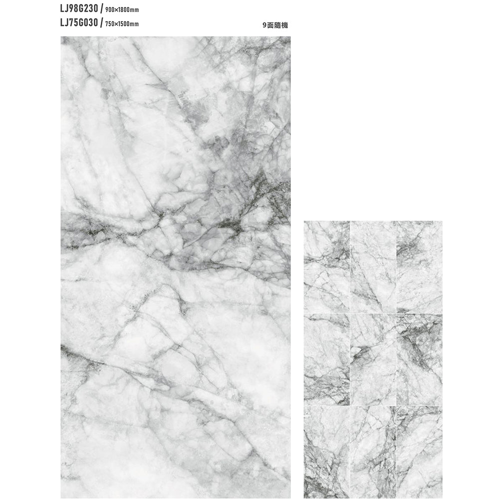 意大利設計瓷磚 Italian Design Tiles 奢石系列 LJ75G030 LJ98G230 絲綢灰 75x150cm 90x180cm Luxury Marble tiles 亮光磚 Gloss Tiles 地磚 墻磚 Porcelain Tiles