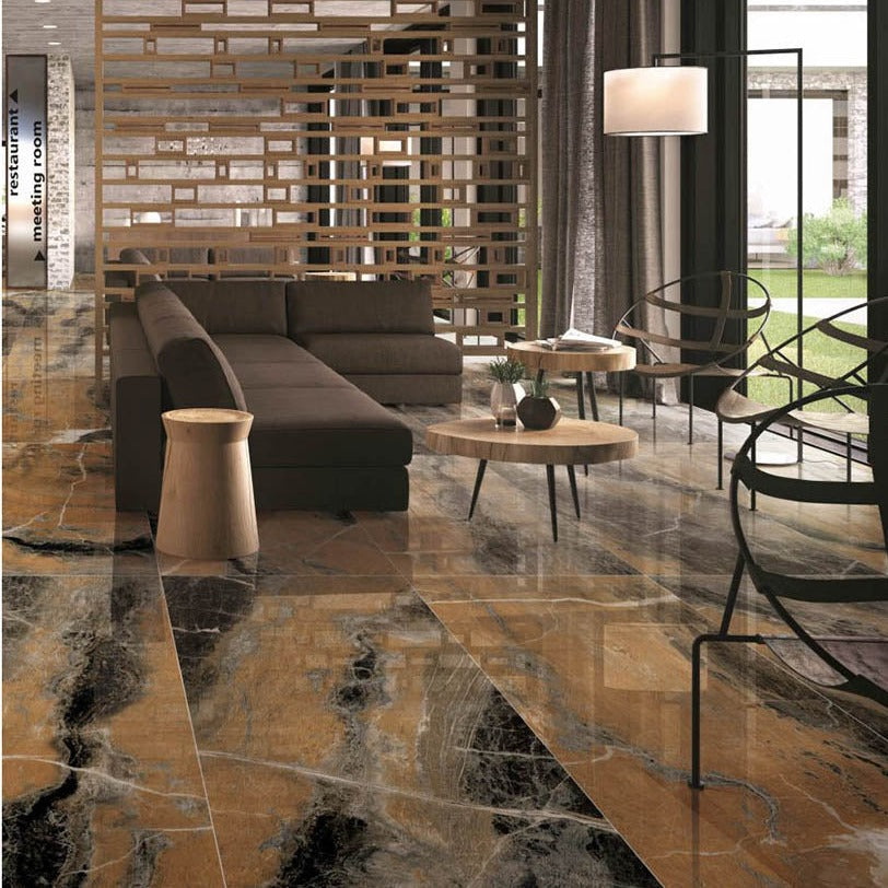 意大利設計瓷磚 Italian Design Tiles 奢石系列 LJ75G248 巴西棕 75x150cm  Luxury Marble tiles 亮光磚 Gloss Tiles 地磚 墻磚 Porcelain Tiles