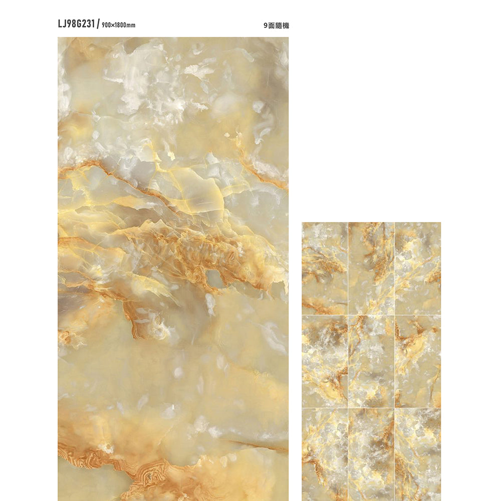 意大利設計瓷磚 Italian Design Tiles 奢石系列 LJ98G231 黃翡翠 90x180cm  Luxury Marble tiles 亮光磚 Gloss Tiles 地磚 墻磚 Porcelain Tiles