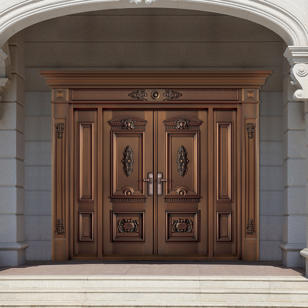 Entrance Doors 大門 入戶門 XB-P322尊貴純銅門 Front Doors Exterior doors 不鏽鋼大門 表面鍍銅工藝 別墅大門 包框包鎖 多色可選