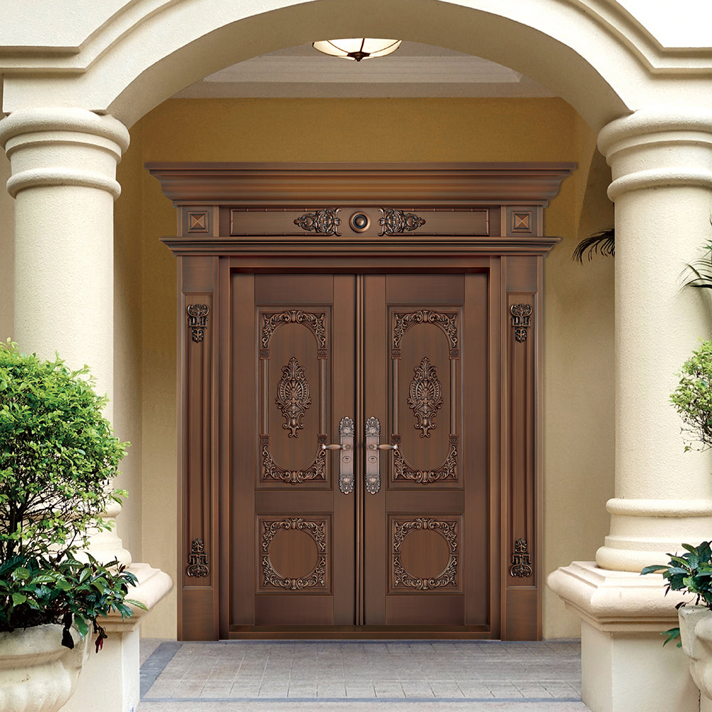 Entrance Doors 大門 入戶門 XB-P335尊貴純銅門 Front Doors Exterior doors 不鏽鋼大門 表面鍍銅工藝 別墅大門 包框包鎖 多色可選