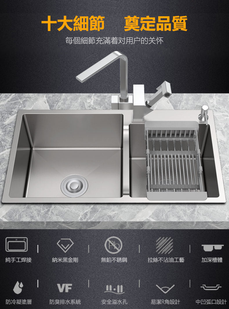 Bowl Round Sink 201 Stainless Steel Undermount PVD Nanotechnology Kitchen Sink  （包龍頭）方形水槽 201不鏽鋼水槽 納米塗層 銀色 防污潔淨 雙槽 鋅盤 櫥櫃專用 廚房五金 OC-8