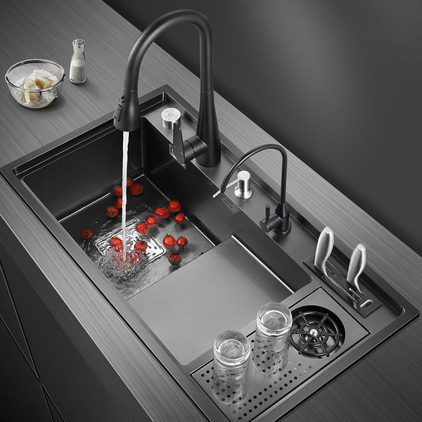 Bowl Round sink 304 Stainless Steel Undermount PVD nanotechnology kitchen Sink  （包龍頭）方形水槽 304不鏽鋼水槽 納米塗層 黑色 防污潔淨 大規格單槽 跌級設計 鋅盤 櫥櫃專用 廚房五金