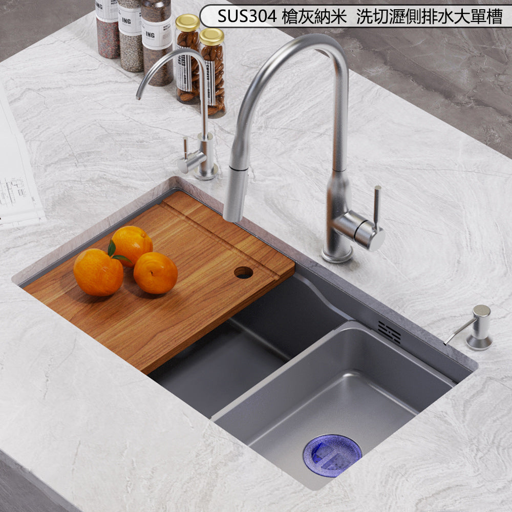 Bowl Round Sink 304 Stainless Steel Undermount PVD Nanotechnology Kitchen Sink  （包龍頭）方形水槽 304不鏽鋼水槽 納米塗層 灰色 防污潔淨 大單槽 鋅盤 櫥櫃專用 廚房五金OC-4