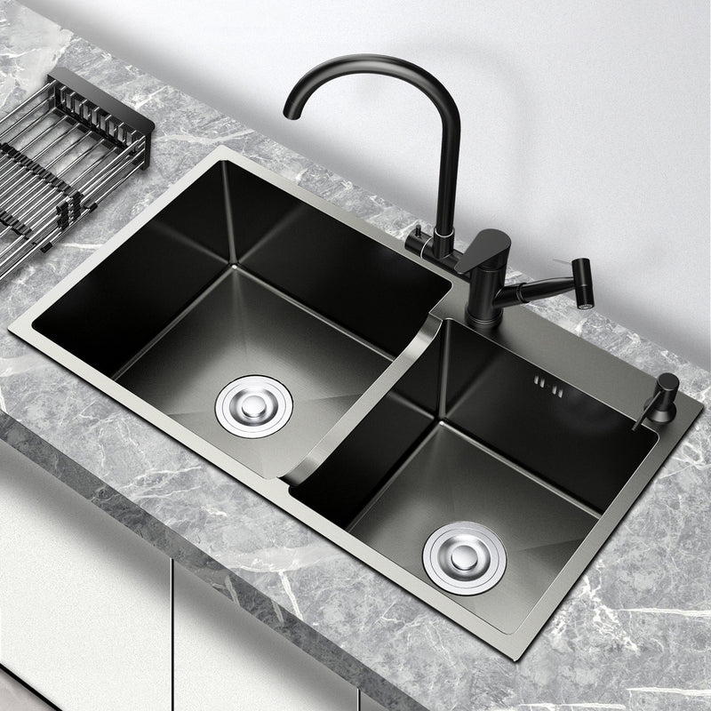 Bowl Round Sink 201 Stainless Steel Undermount PVD Nanotechnology Kitchen Sink  （包龍頭）方形水槽 201不鏽鋼水槽 納米塗層 黑色 防污潔淨 雙槽 鋅盤 櫥櫃專用 廚房五金 OC-7