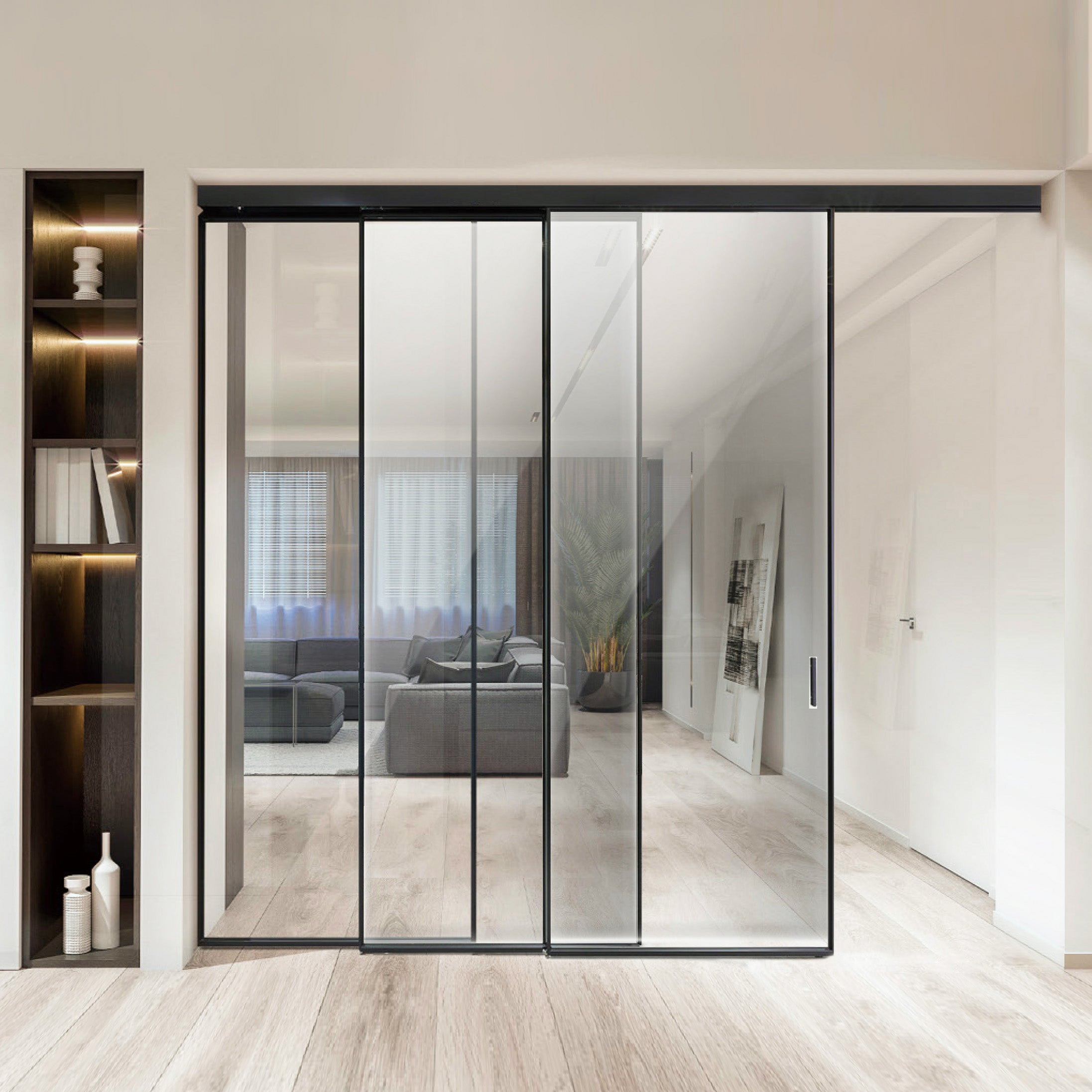 Modern Minimalist Hanging Door Sliding Door Aluminium Framed Glass Door  現代極簡門 （叁門款）三門聯動 鋁質門 極窄邊框 吊趟門 玻璃門