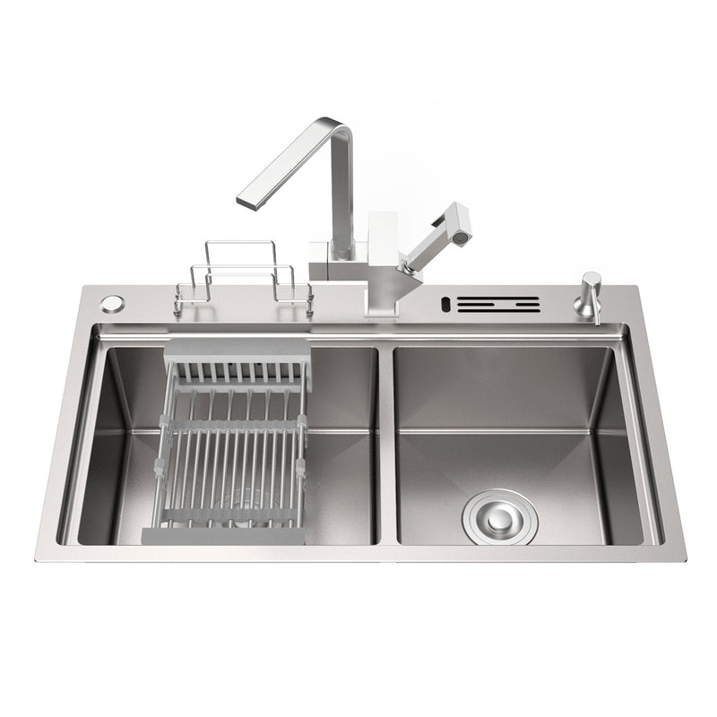 Bowl Round Sink 201 Stainless Steel Undermount PVD Nanotechnology Kitchen Sink  （包龍頭）方形水槽 201不鏽鋼水槽 納米塗層 銀色 防污潔淨 台階款 雙槽 鋅盤 櫥櫃專用 廚房五金 OC-9
