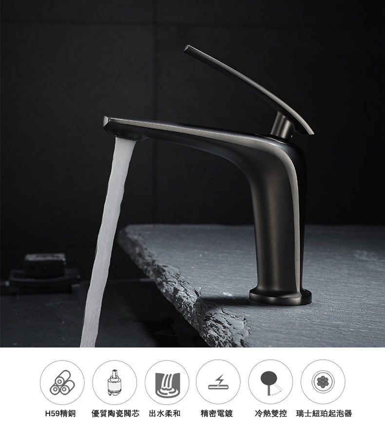 Contemporary High-Ranking Brass Body 304 Stainless Steel  Mixer Water  Bathroom Bssin Faucet 現代简约款不鏽鋼浴室面盤冷热龍頭 全銅精鑄工藝陶瓷閥芯5124