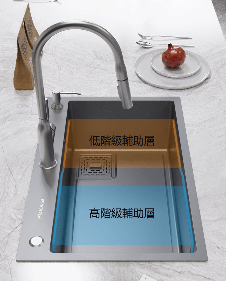 Bowl Round Sink 304 Stainless Steel Undermount PVD Nanotechnology Kitchen Sink  （包龍頭）方形水槽 304不鏽鋼水槽 納米塗層 灰色 防污潔淨 大單槽 鋅盤 櫥櫃專用 廚房五金OC-4