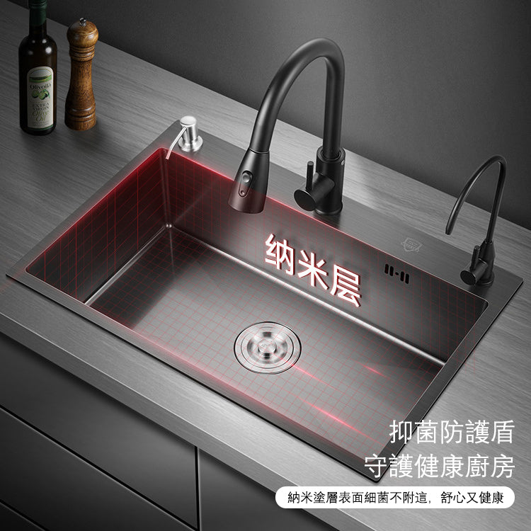 Bowl Round sink 304 Stainless Steel Undermount PVD nanotechnology kitchen Sink  （包龍頭）方形水槽 304不鏽鋼水槽 納米塗層 黑色 防污潔淨 單槽 鋅盤 櫥櫃專用 廚房五金