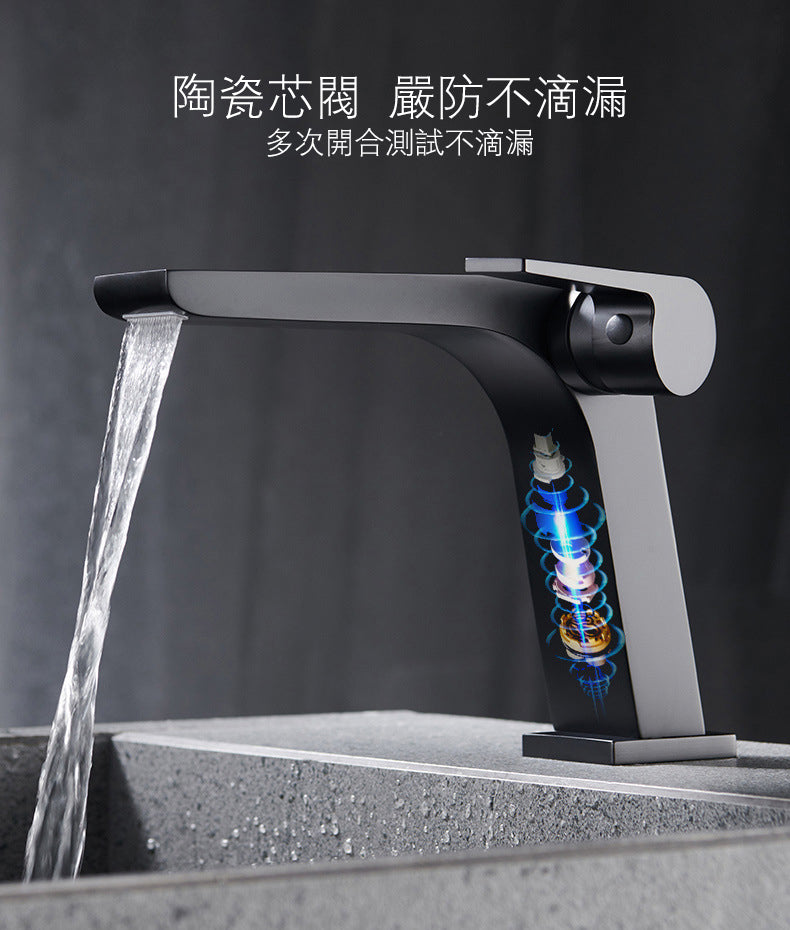 Contemporary High-Ranking Brass Body 304 Stainless Steel  Mixer Water  Bathroom Bssin Faucet 現代简约款不鏽鋼浴室面盤冷热龍頭 全銅精鑄工藝陶瓷閥芯 BB-5211