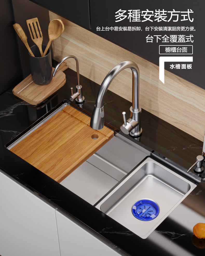 Bowl Round Sink 304 Stainless Steel Undermount PVD Nanotechnology Kitchen Sink  （包龍頭）方形水槽 304不鏽鋼水槽 納米塗層 壓紋防刮科技 銀色 防污潔淨 雙階大單槽 鋅盤 櫥櫃專用 廚房五金OC-6