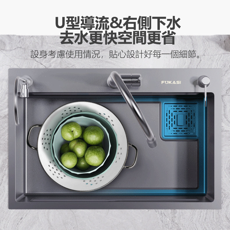 Bowl Round Sink 304 Stainless Steel Undermount PVD Nanotechnology Kitchen Sink  （包龍頭）方形水槽 304不鏽鋼水槽 納米塗層 灰色 防污潔淨 大單槽 鋅盤 櫥櫃專用 廚房五金OC-4