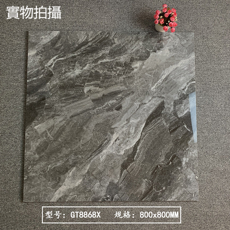 中國佛山瓷磚 China Foshan Marble Tiles Glossy 大理石瓷磚 連紋瓷磚 地磚 墻磚 釉面磚 亮光面 邁巴赫深灰GT8868X 80×80cm