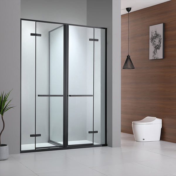 Bathroom Glass Sliding Doors Shower Screens 304Stainless Steel Tempered Glass  浴室屏風 浴屏 H14-148 一字型 淋浴房 乾濕分離 雙掩門 啞黑 304不鏽鋼材質