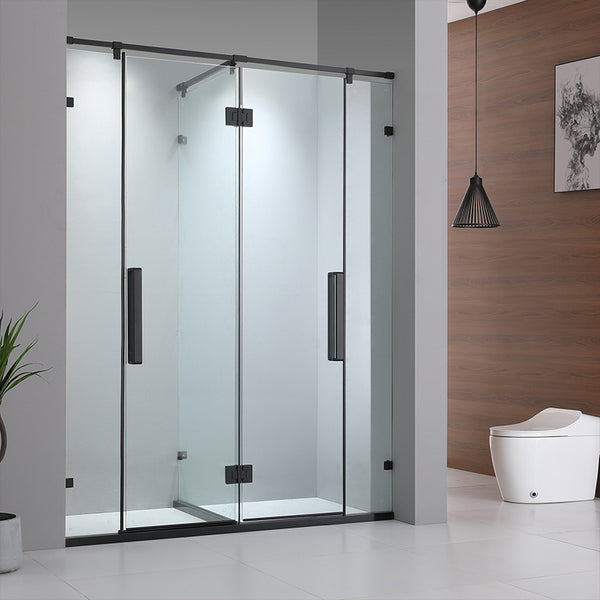 Bathroom Glass Sliding Doors Shower Screens 304Stainless Steel Tempered Glass  浴室屏風 浴屏 H148 一字型 淋浴房 乾濕分離 雙掩門 啞黑 304不鏽鋼材質