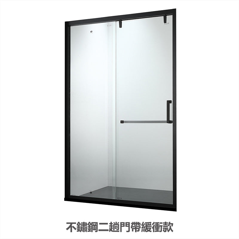 Bathroom Glass Sliding Doors Shower Screens 304Stainless Steel Tempered Glass  浴室屏風 浴屏 J10 一字型 淋浴房 乾濕分離 壹固定門 壹趟門 帶緩衝 啞黑 304不鏽鋼材質